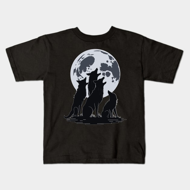 wolf moon Kids T-Shirt by Fashioned by You, Created by Me A.zed